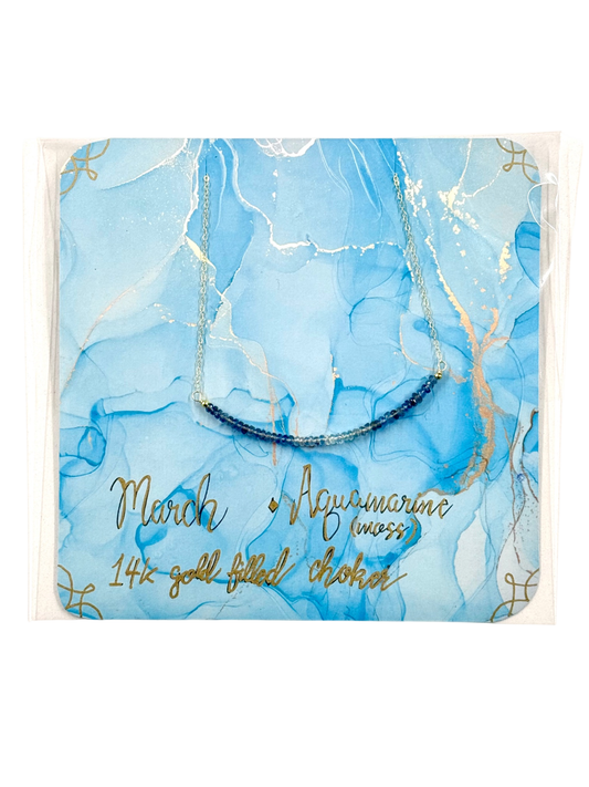 048 - March Birthstone Aquamarine Choker Necklace – 14K Gold Filled