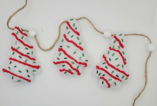 047 - Christmas Tree Cake Felt Garland, 60", Hand stitched, beaded
