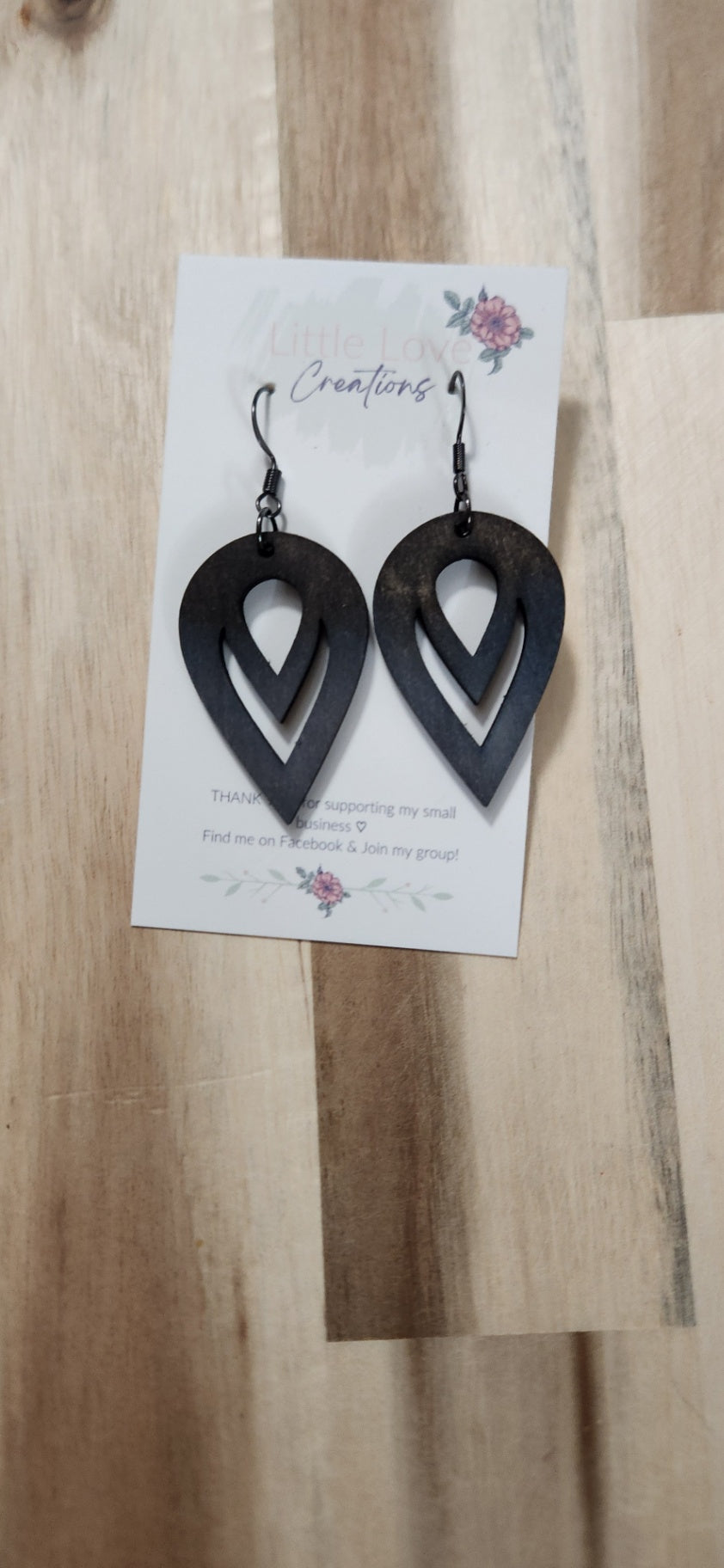 011 - Black Wooden Teardrop Dangle Earrings