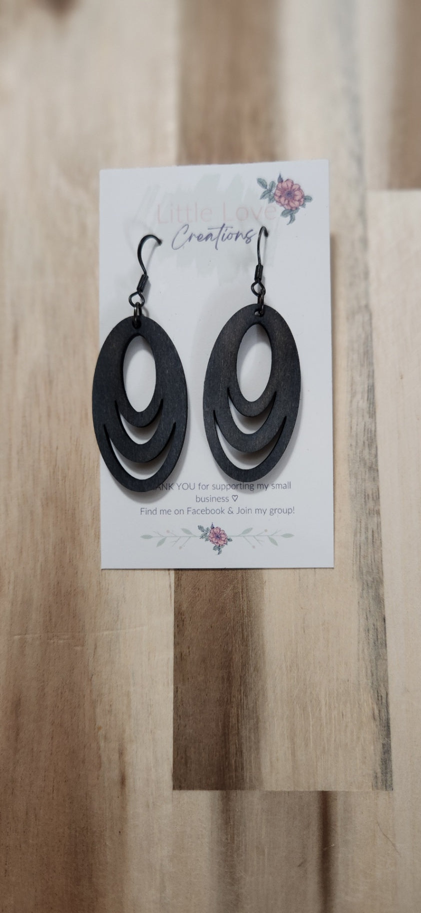 011 - Black Wooden Oval Dangle Earrings