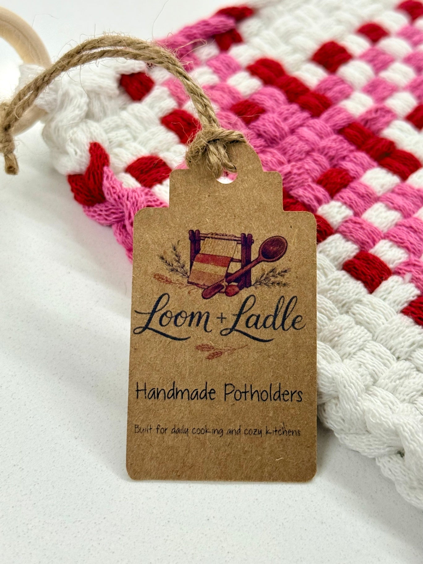 051 - Double-Weave Sweet Heart Loom Woven Potholder
