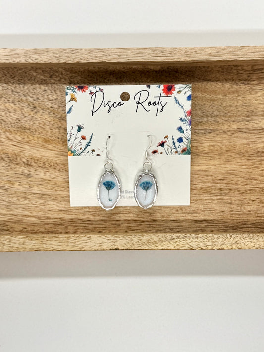 057 - Handmade White Stained Glass Pressed Flower Earrings – Nickel Free