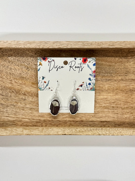 057 - Handmade Black Stained Glass Pressed Flower Earrings – Nickel Free