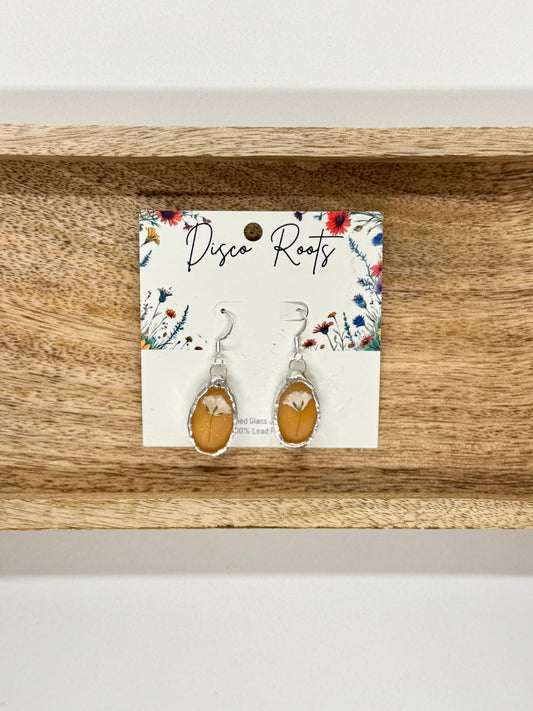 Handmade Orange Stained Glass Pressed Flower Earrings – Nickel Free