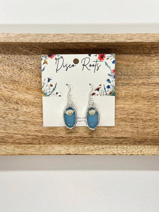 057 - Handmade Blue Stained Glass Pressed Flower Earrings – Nickel Free