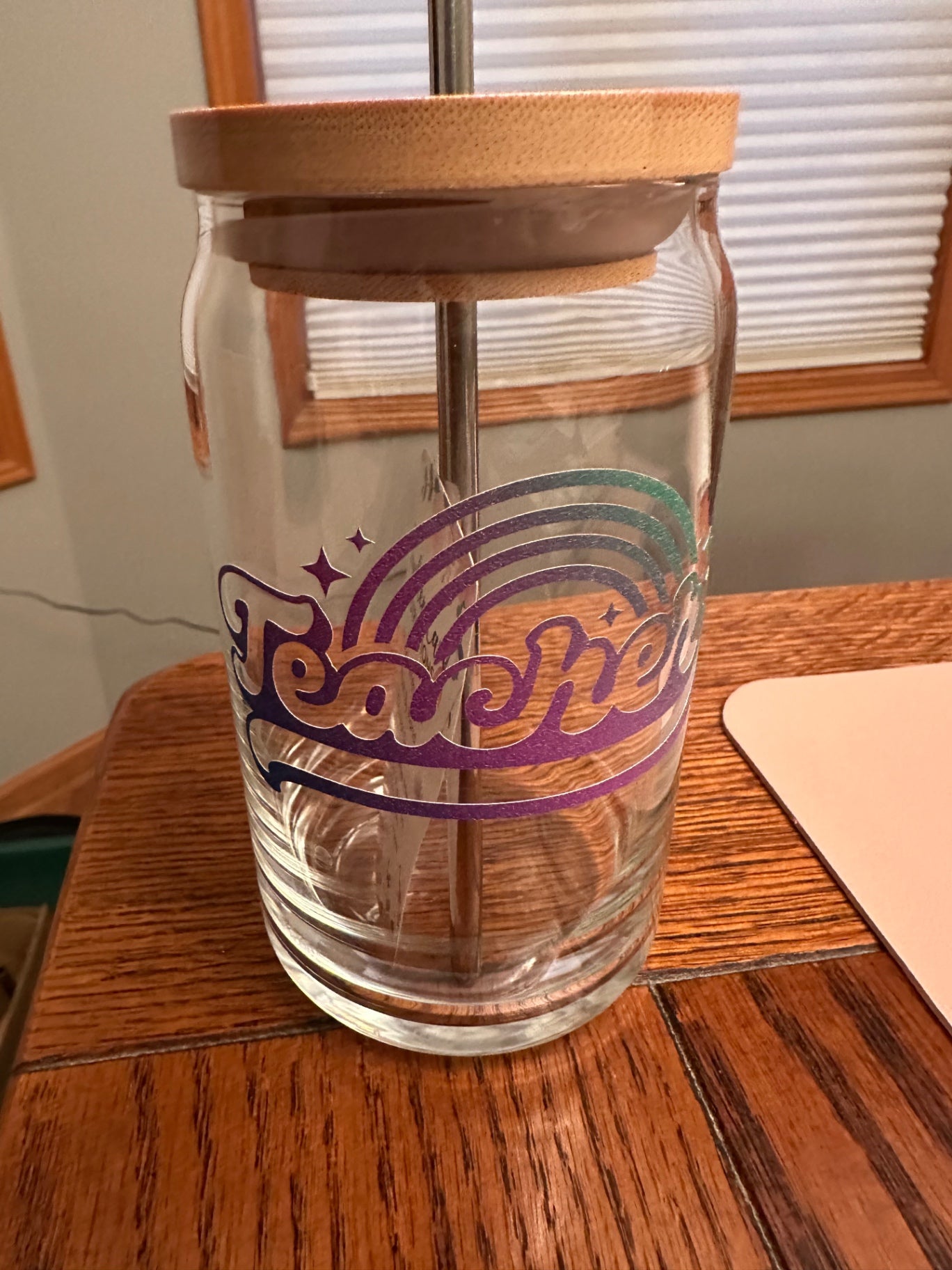 059 - Teacher Glass Cup with Straw