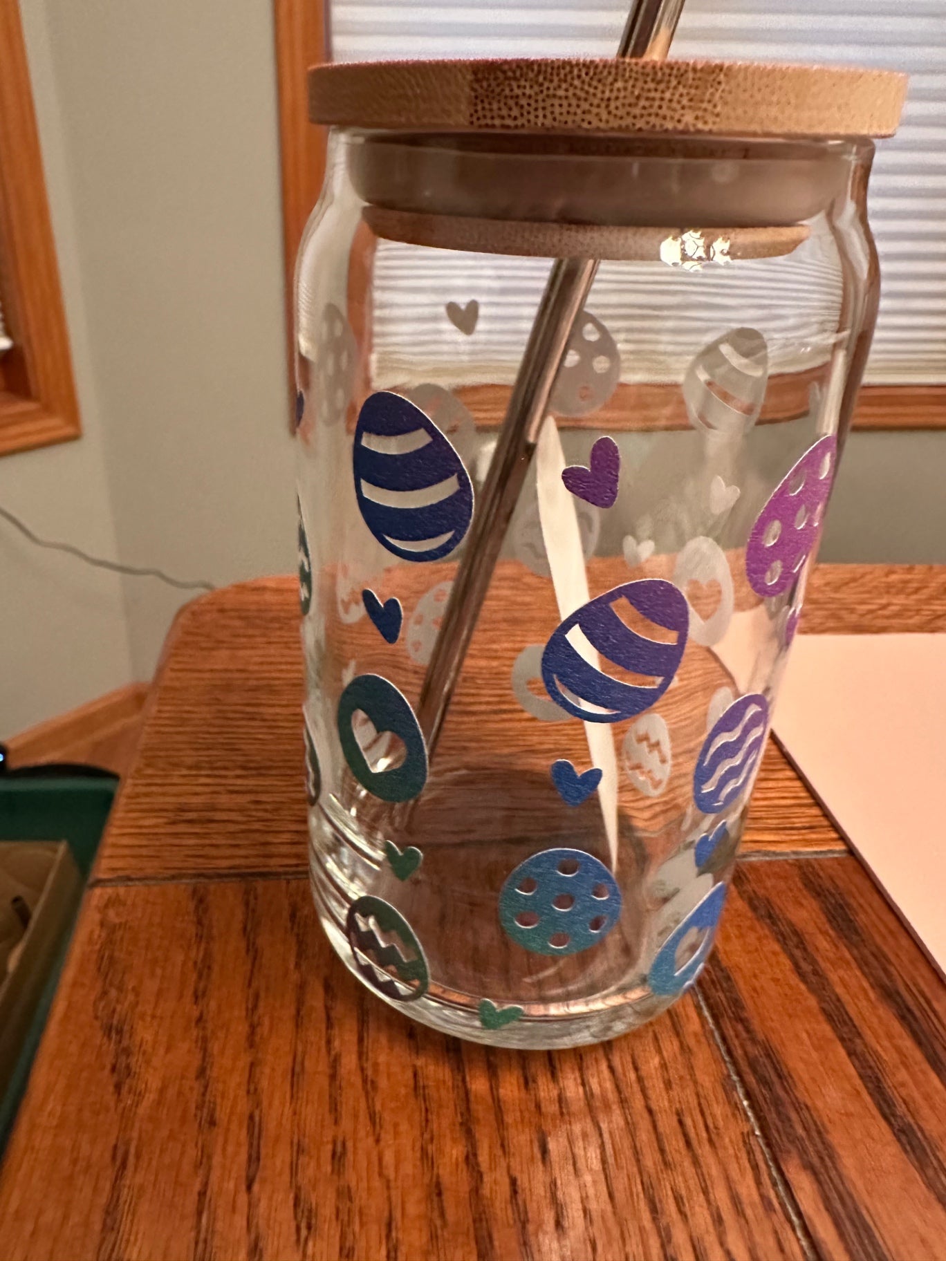 059 - Easter Egg Glass Cup with Straw