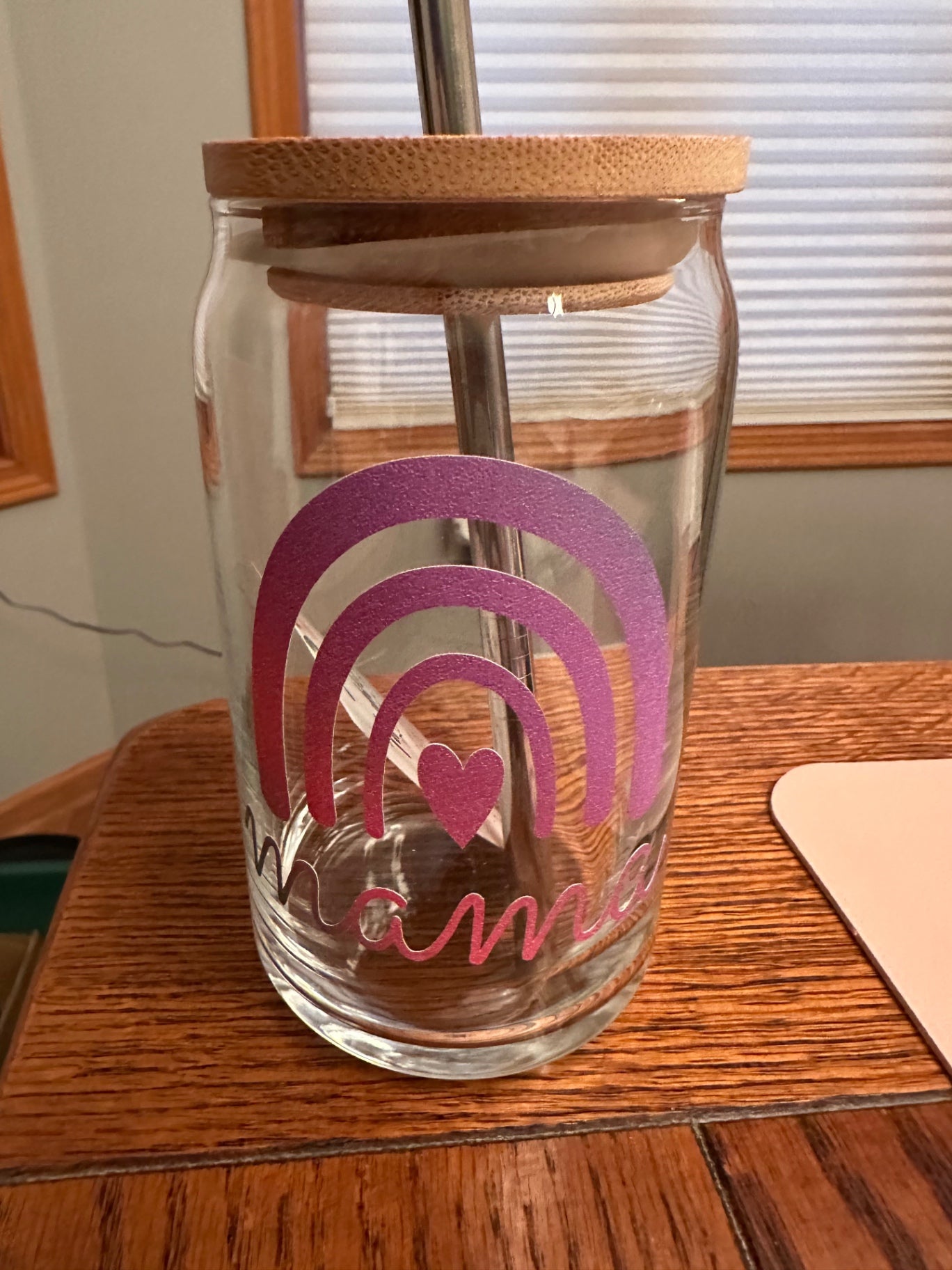 059 - Mama Rainbow Glass Cup with Straw