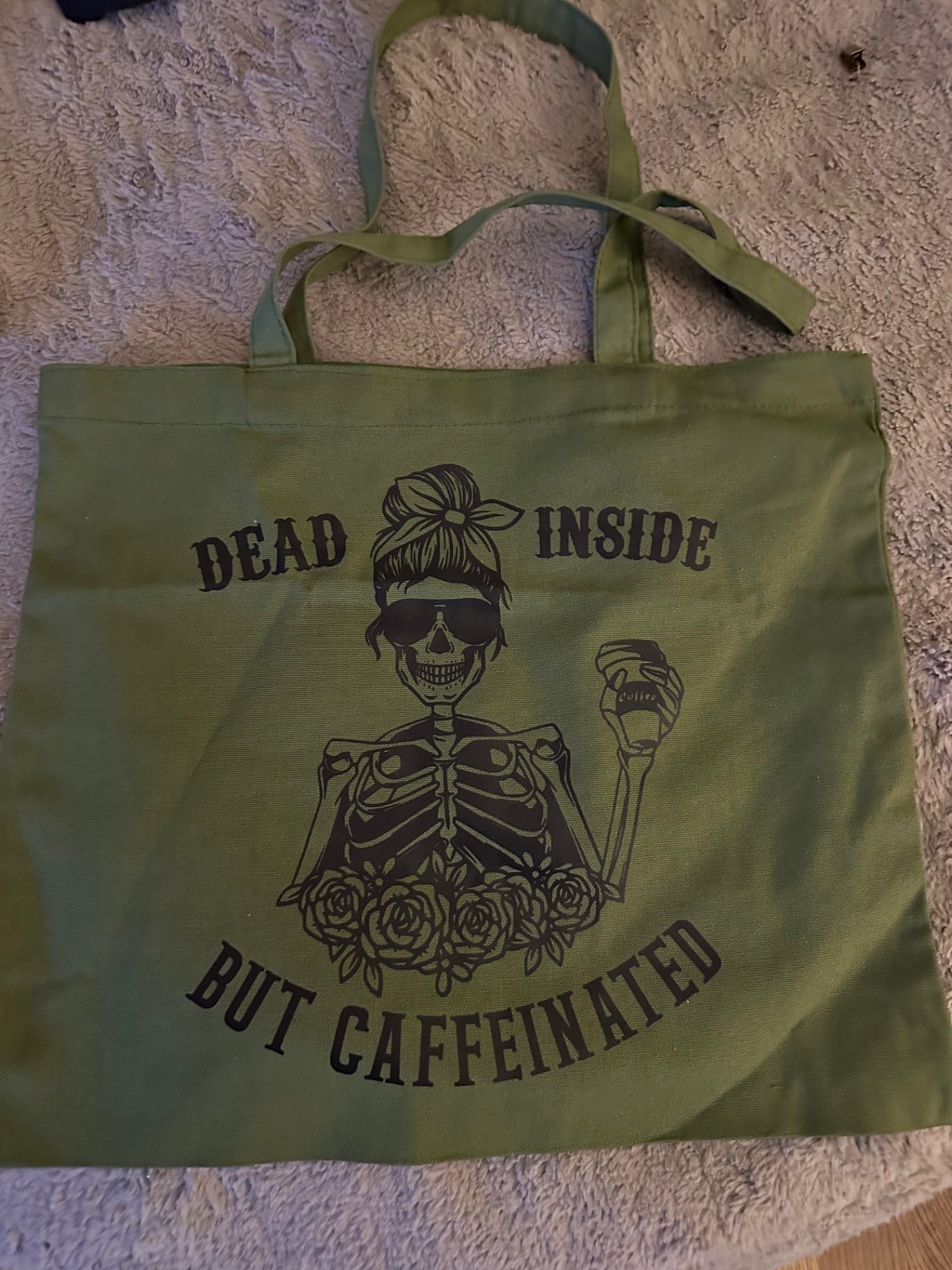 059 - "Dead Inside But Caffeinated" Canvas Tote Bag