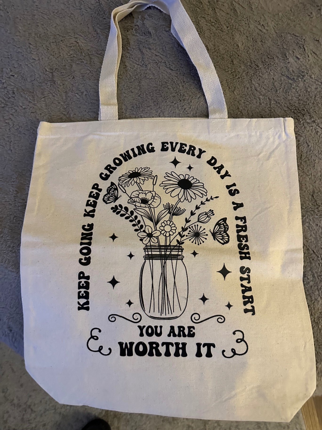 059 - "Keep Growing, Every Day is a Fresh Start" Floral Canvas Tote Bag