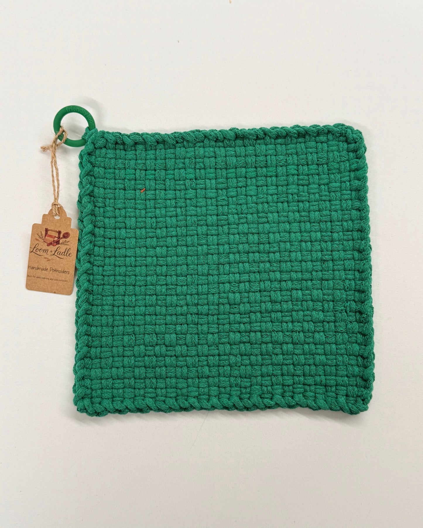 051 - Green Loom Woven Potholder