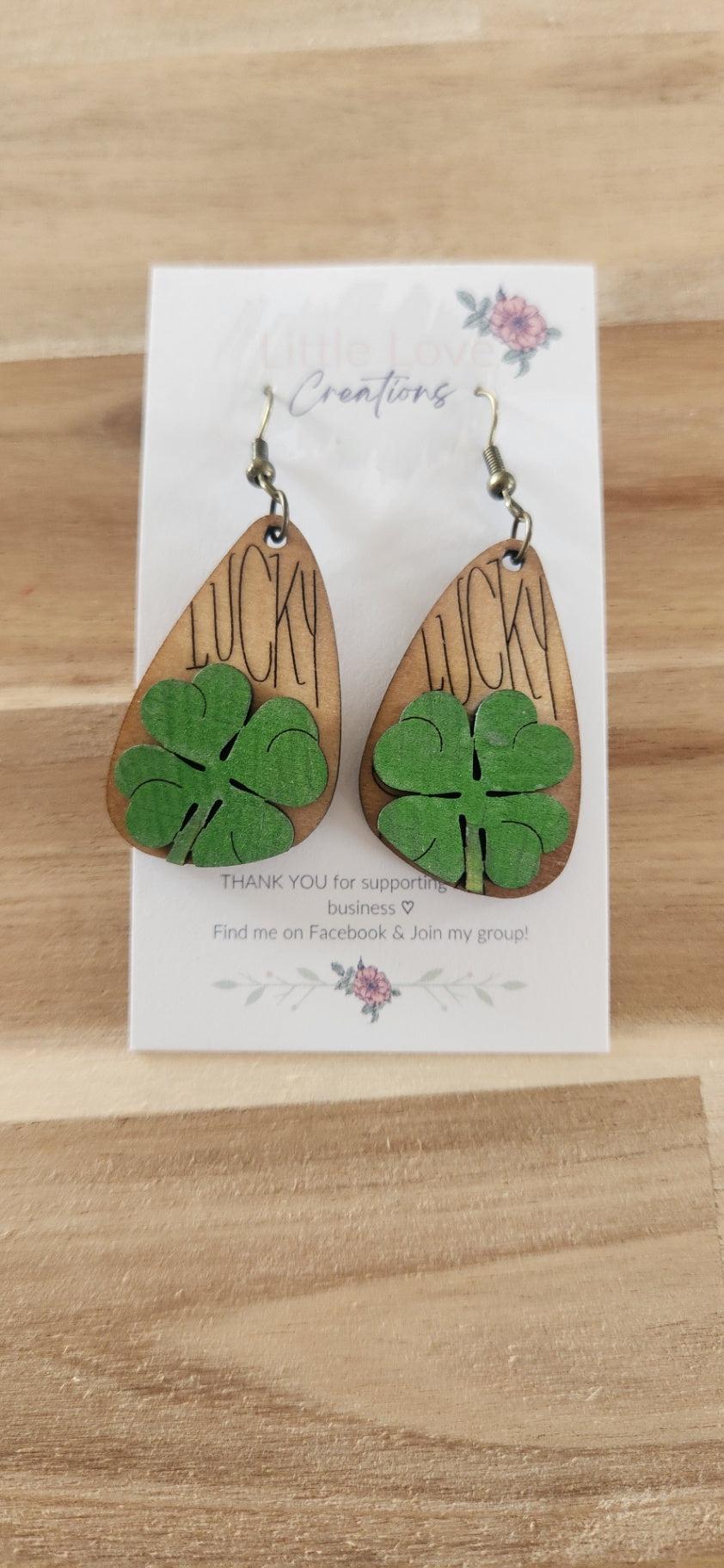 011 - Lucky Shamrock Wooden Dangle Earrings