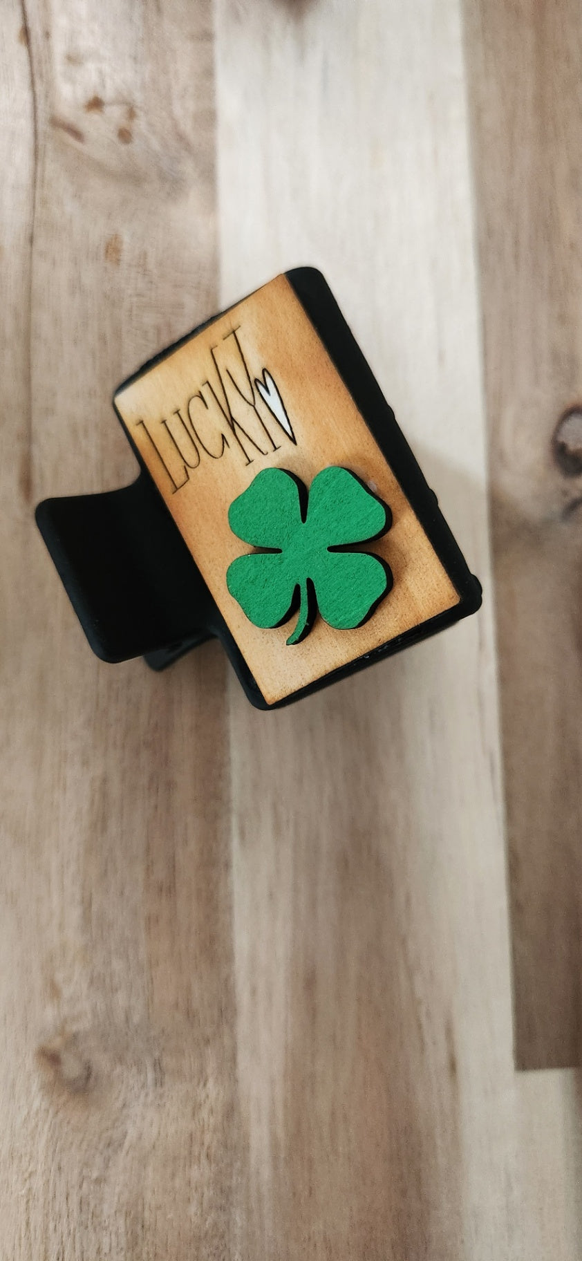 011 - Small Shamrock Wooden Claw Hair Clip