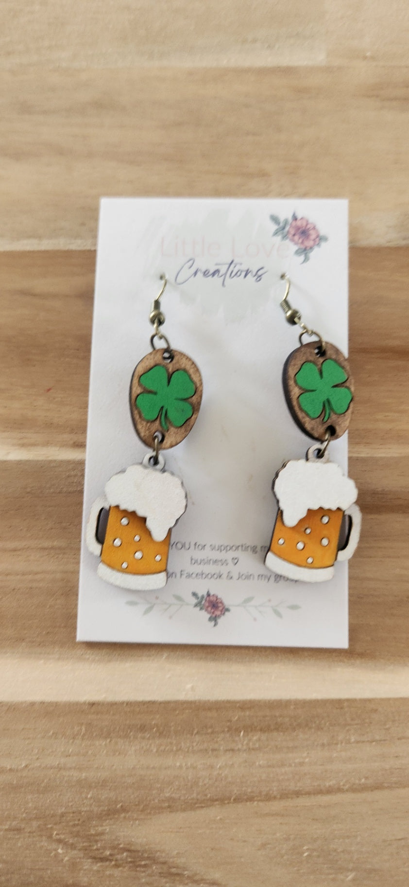 011 - Beer & Shamrock Wooden Dangle Earrings