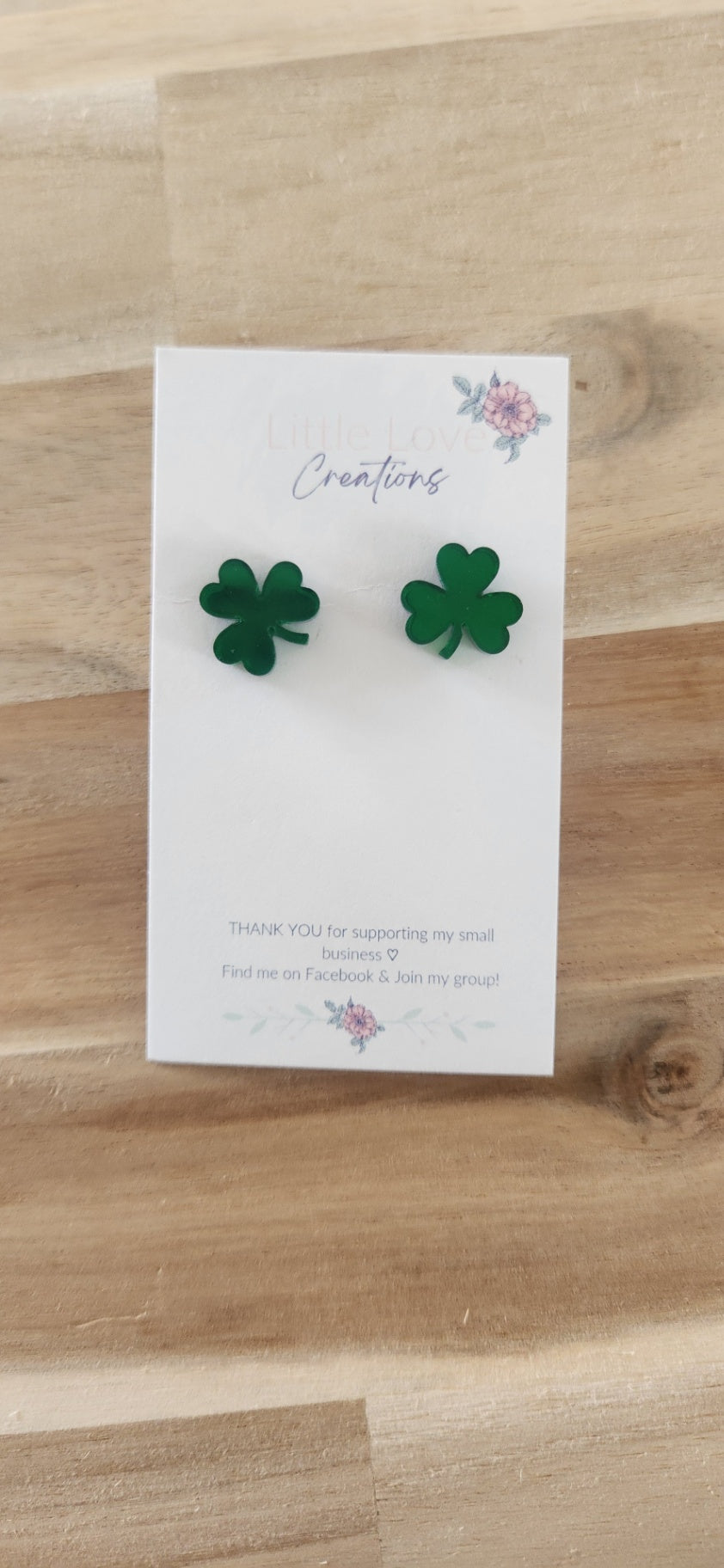 011 - Mirror Green Shamrock Stud Earrings