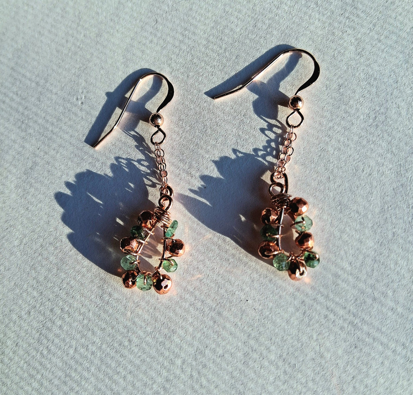 048 - Emerald and 14 Rose Gold Drop Earrings