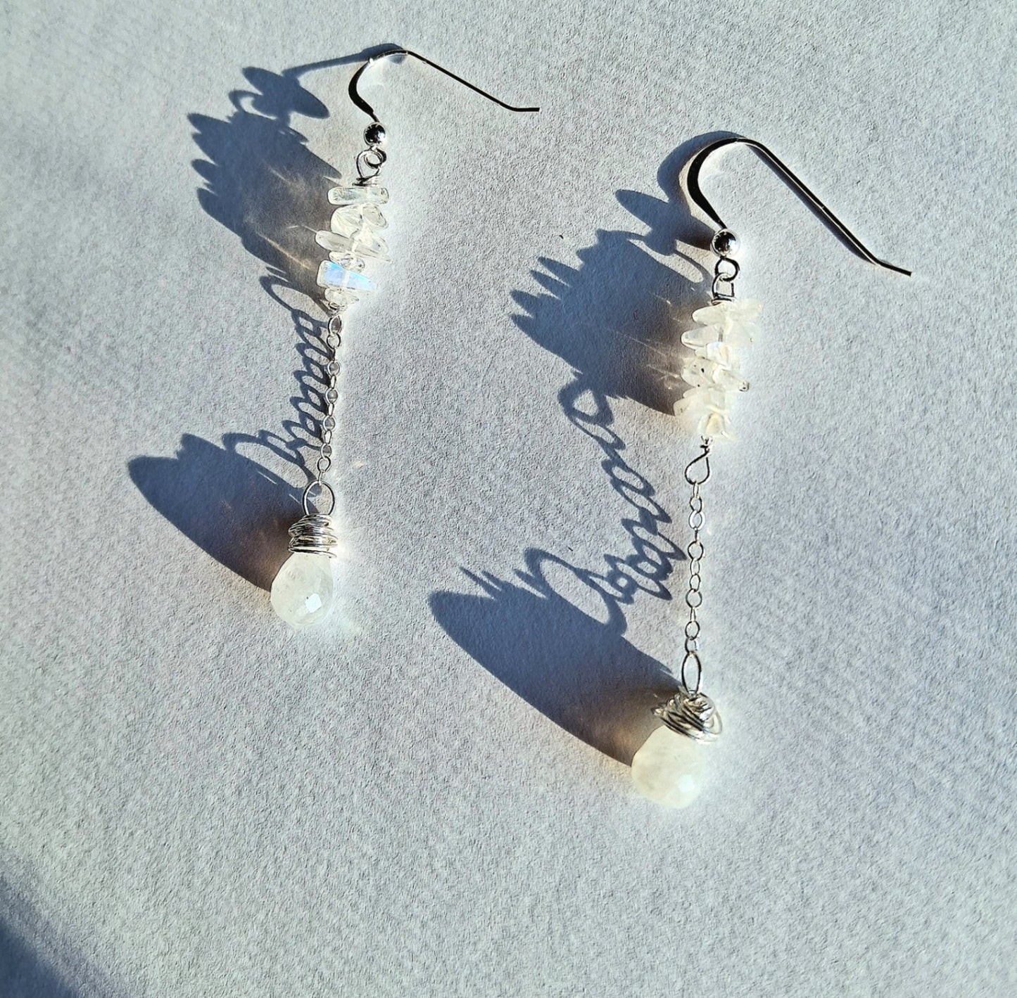 048 - Moonstone Rain Cloud Drop Earrings in .925 Sterling Silver
