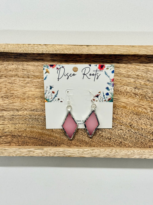057 - Handmade Mauve Stained Glass Diamond Dangle Earrings – Nickel Free