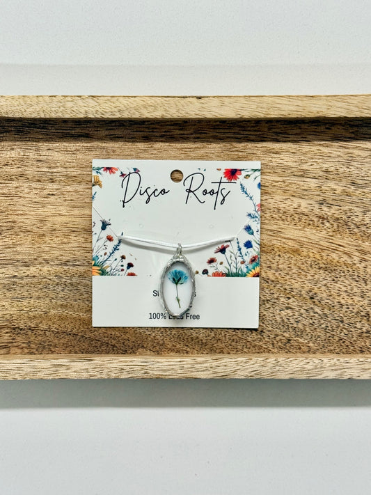 057 - Handmade Oval Pressed Flower White Stained Glass Pendant