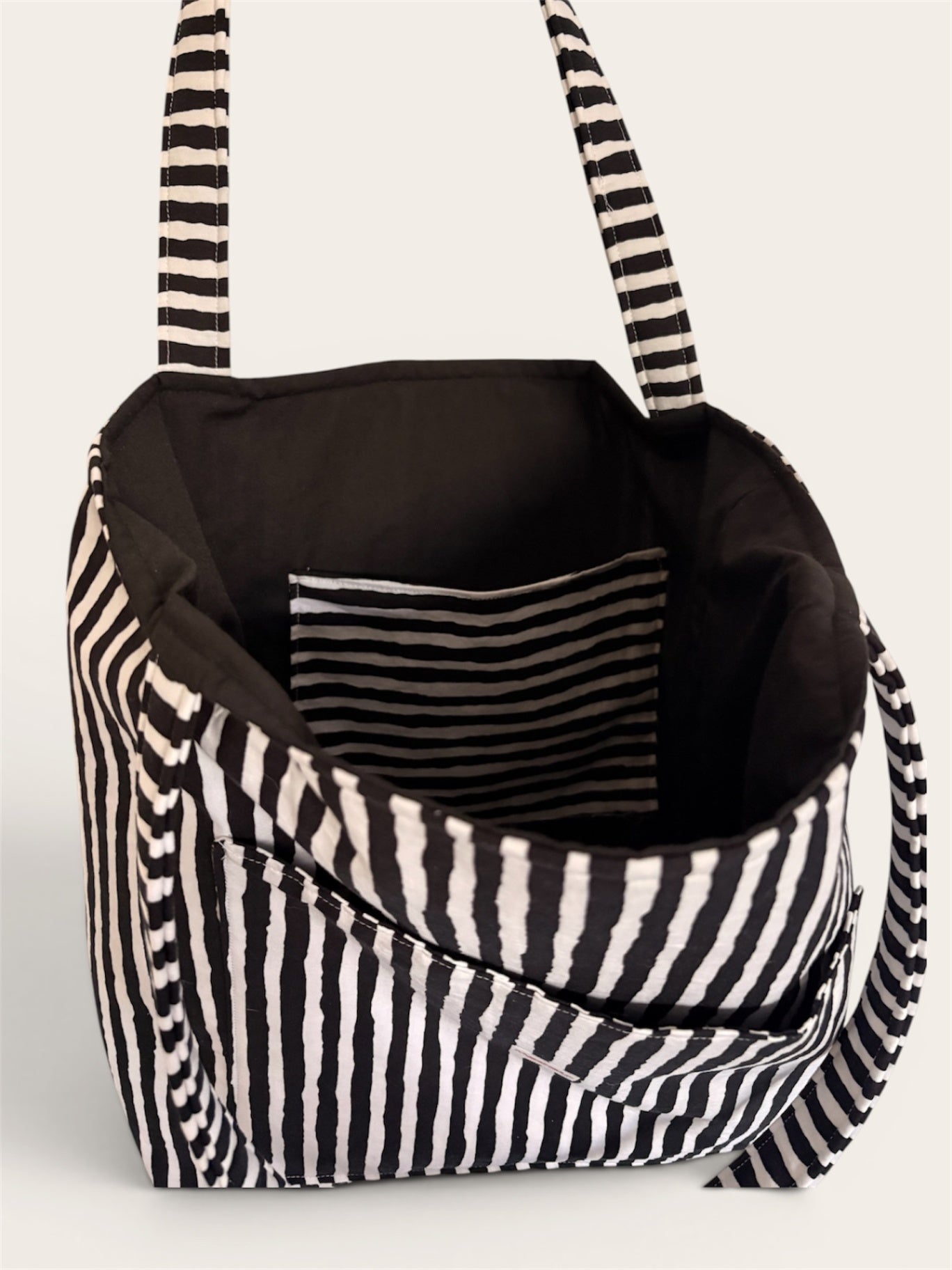 063 - Black and White Striped Tote Bag