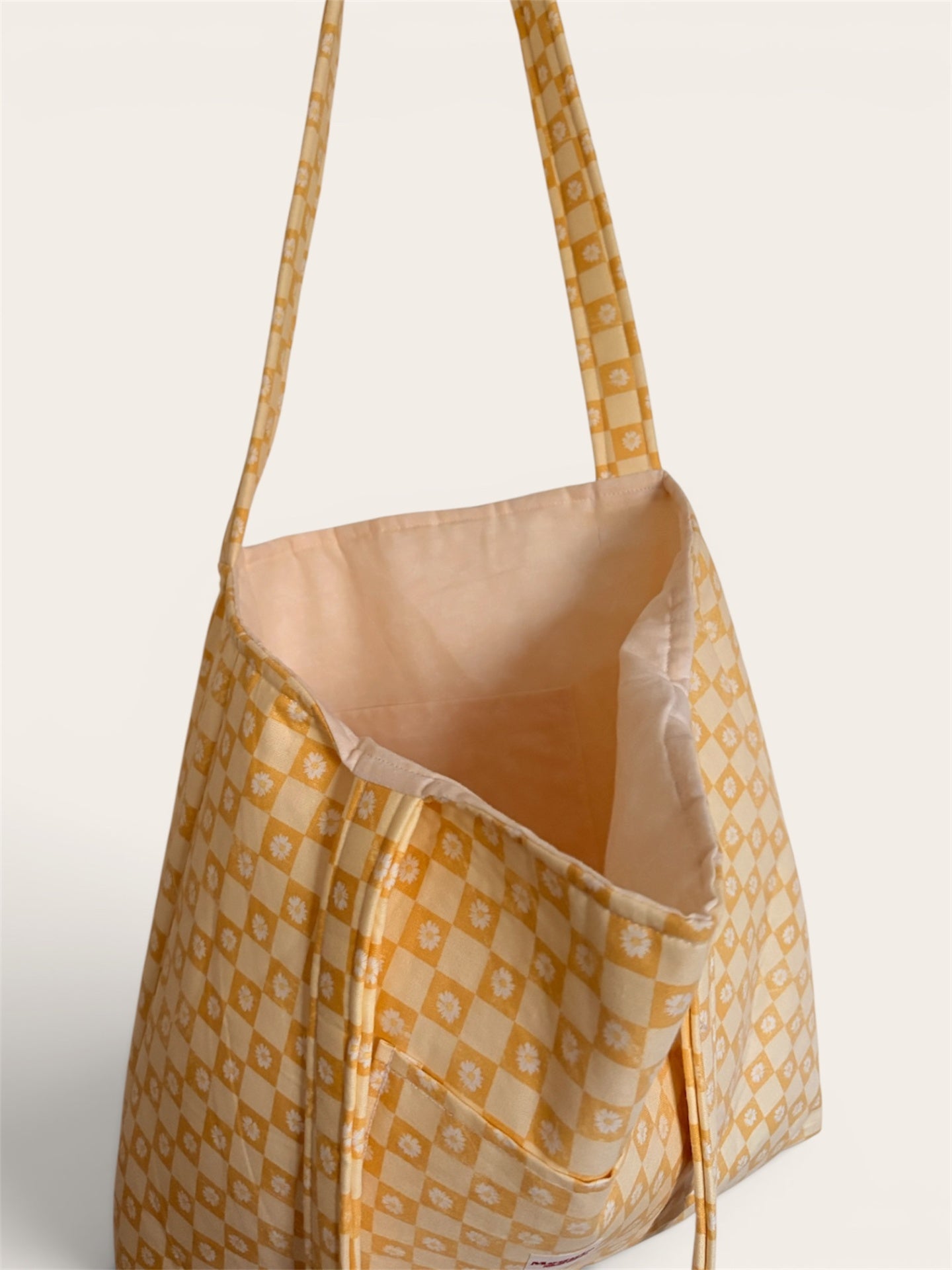 063 - Yellow Daisy Checkered Tote Bag