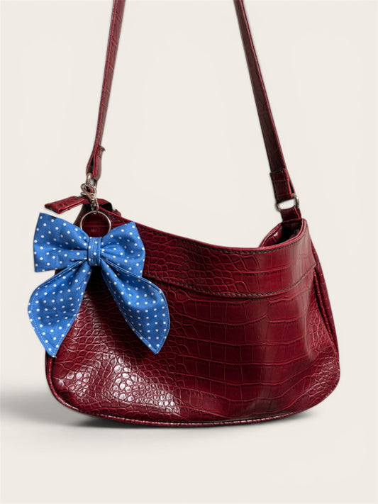 063 - Blue Polka Dots Bow Keychain