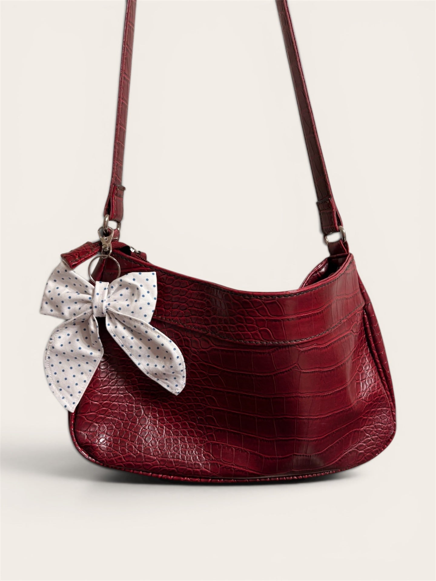 063 - White Dots Bow Keychain