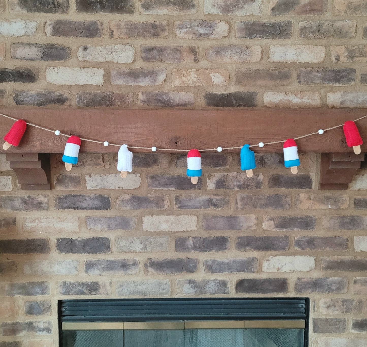 047 - Red, White & Blue Popsicle Felt Hand Stitched Summer Garland, 60"