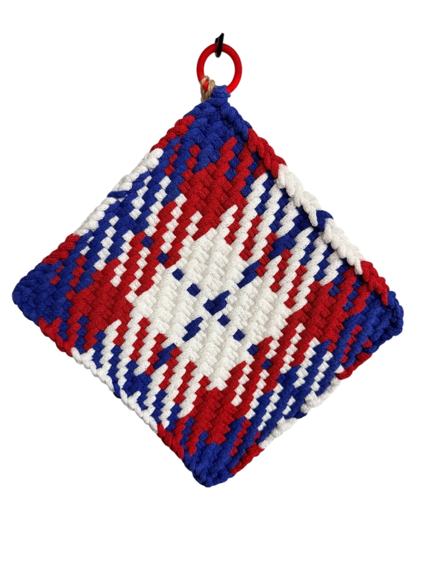051 - Red, White and True Loom Woven Potholder
