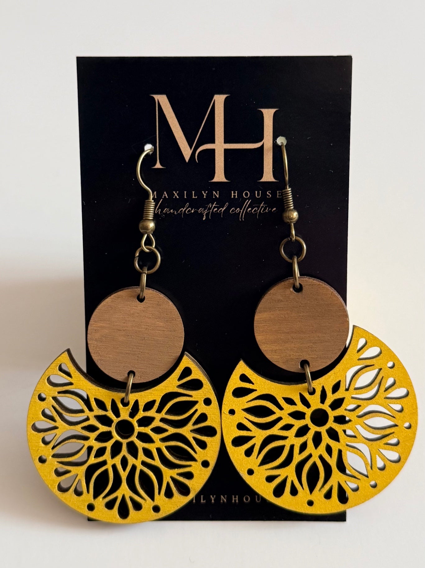 Boho Yellow Circle Wooden Drop Dangle Earrings