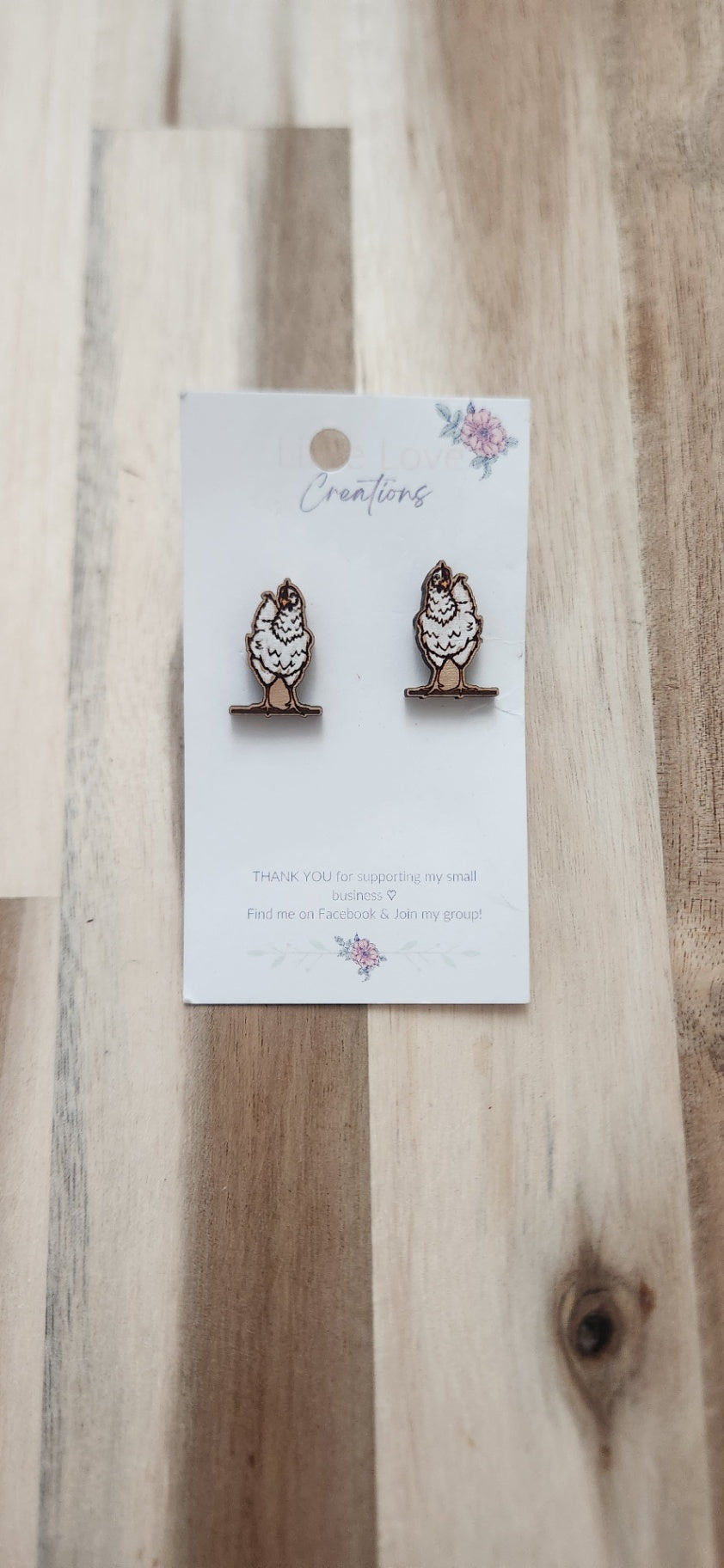 011 - Wooden Chicken Stud Earrings