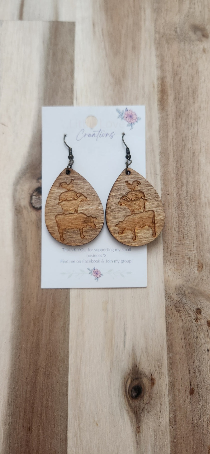011 - Stacked Farm Animals Wooden Dangle Earrings