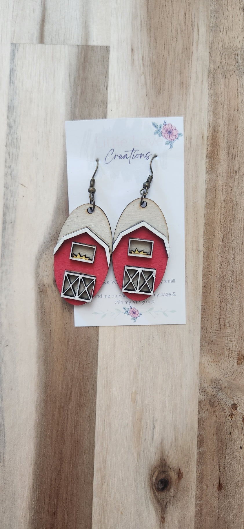 011 - Red Barn Wooden Dangle Earrings