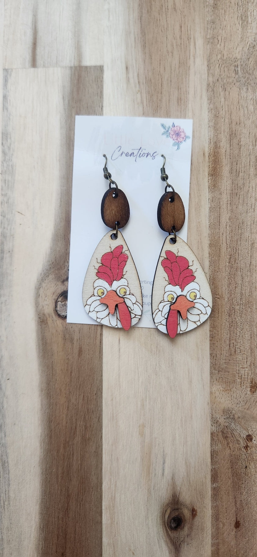 011 - Crazy Chicken Wooden Dangle Earrings
