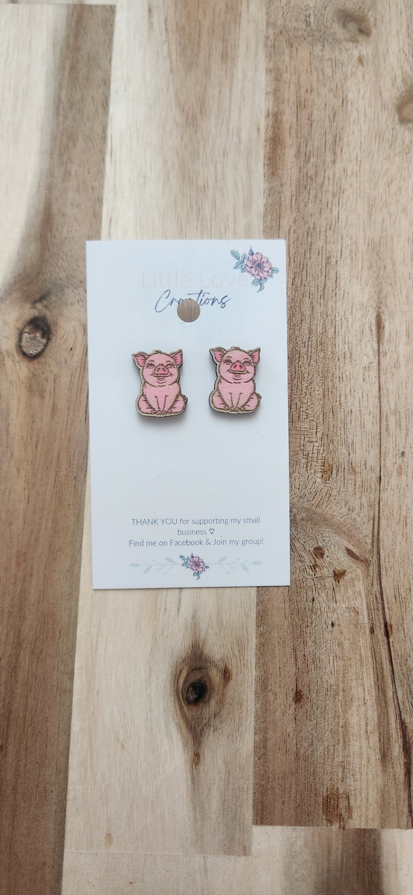 011 - Wooden Pig Stud Earrings