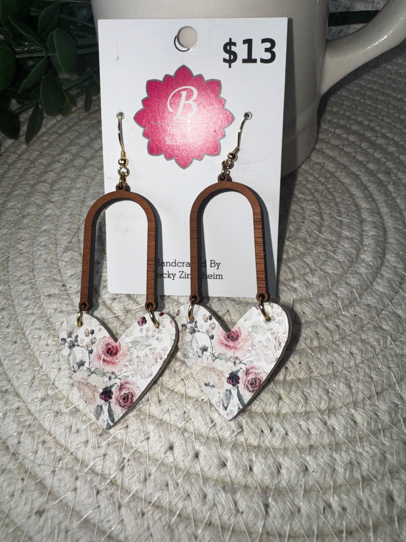 071 - Romance in Bloom Wooden Arch Dangle Earrings