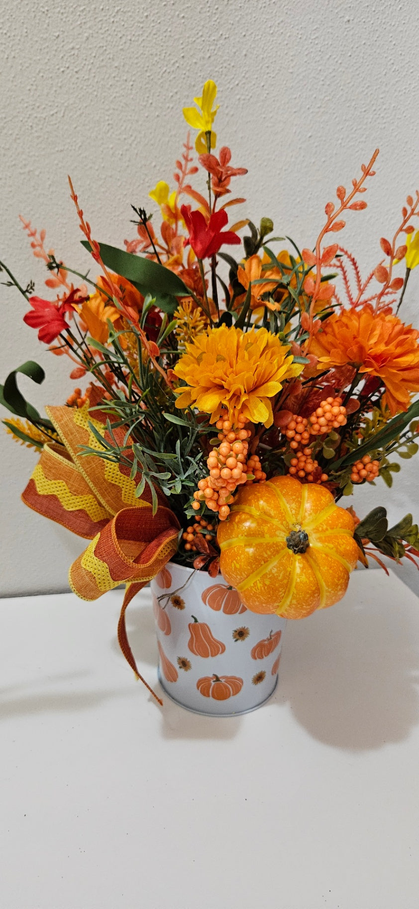 054 - Small Pumpkin Bucket Floral Arrangement