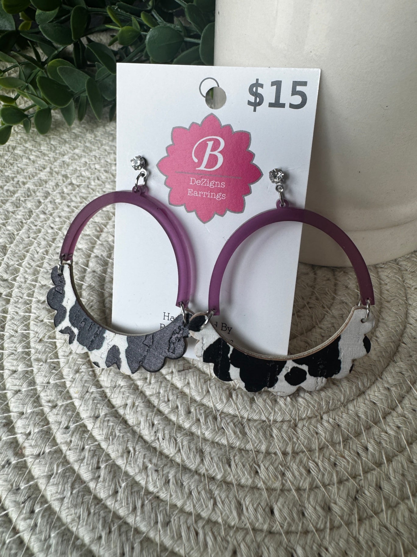 071 - Plum Hoop & Scalloped Cowhide Statement Earrings