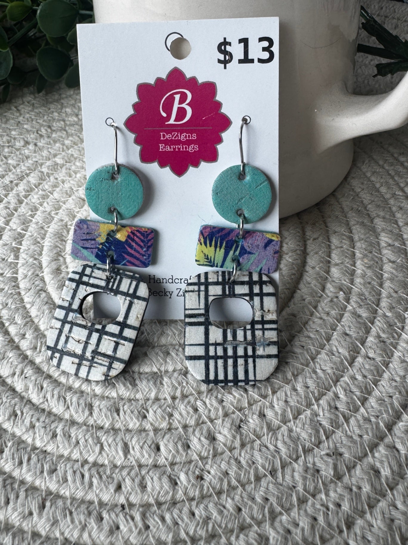 071 - Tropic Rhythm Three-Tier Geometric Cork Earrings