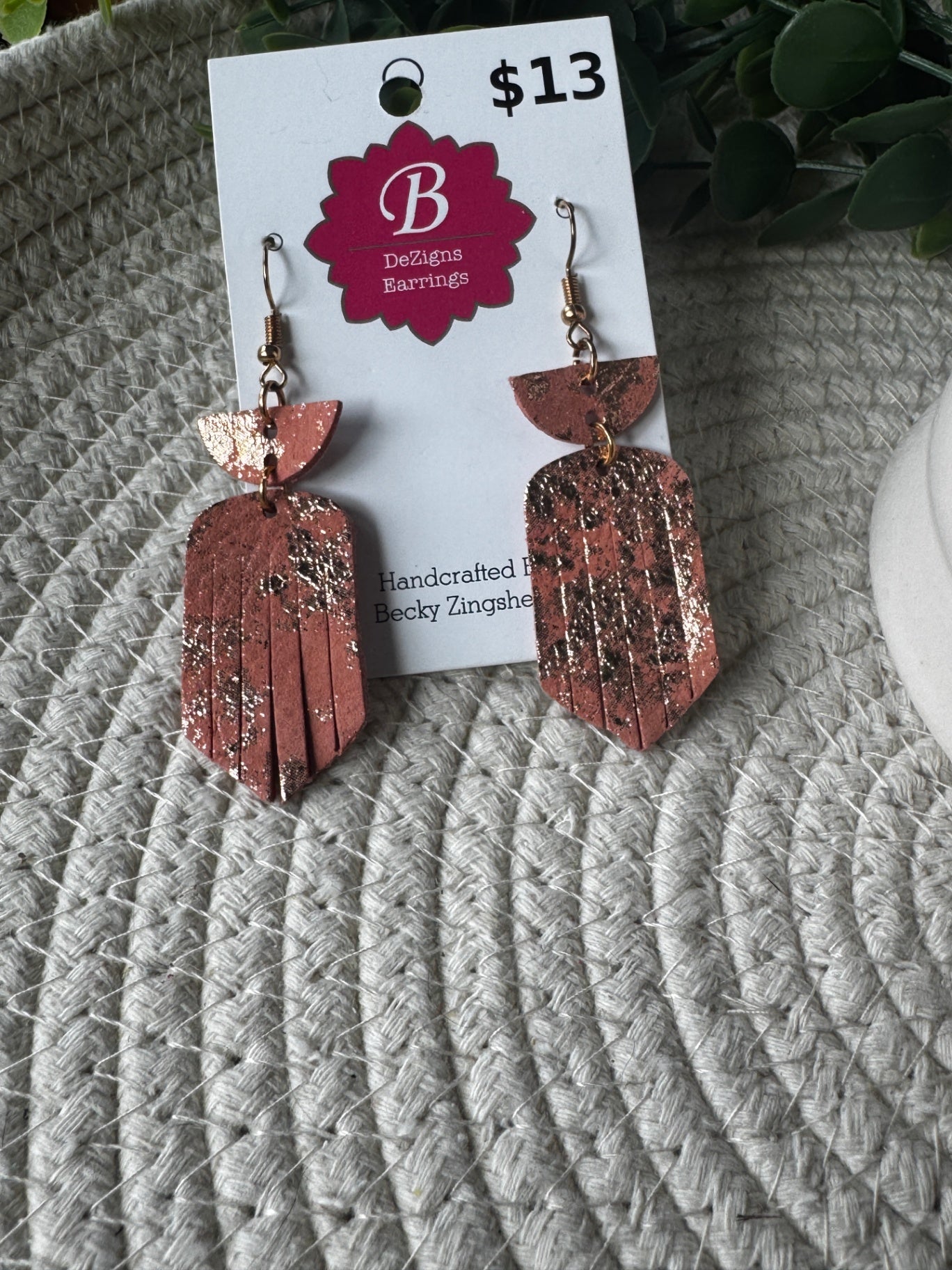 071 - Copper Sunset Foil & Fringe Leather Earrings