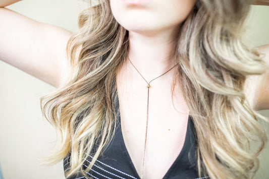 072 - Black Snake Chain Bolo Necklace - Minimalist Adjustable Long Choker, Dainty Brass Jewelry for Her