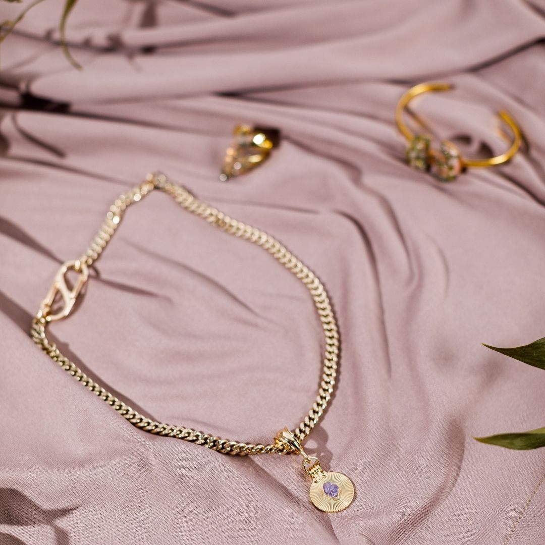 072 - Statement Chunky Chain Necklace with Striking Tanzanite Crystal Pendant