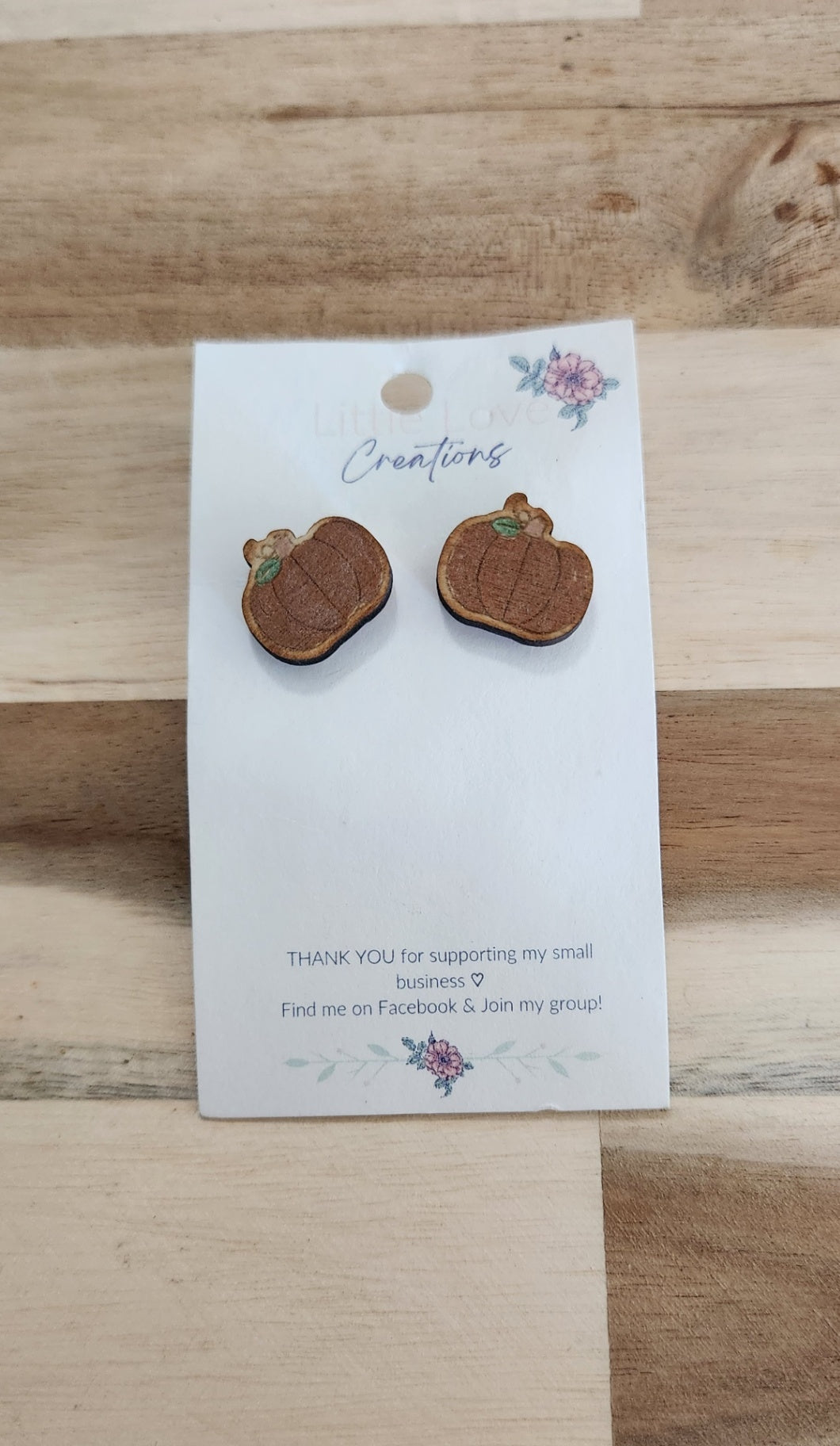 011 - Hand-painted Wooden Pumpkin Stud Earrings
