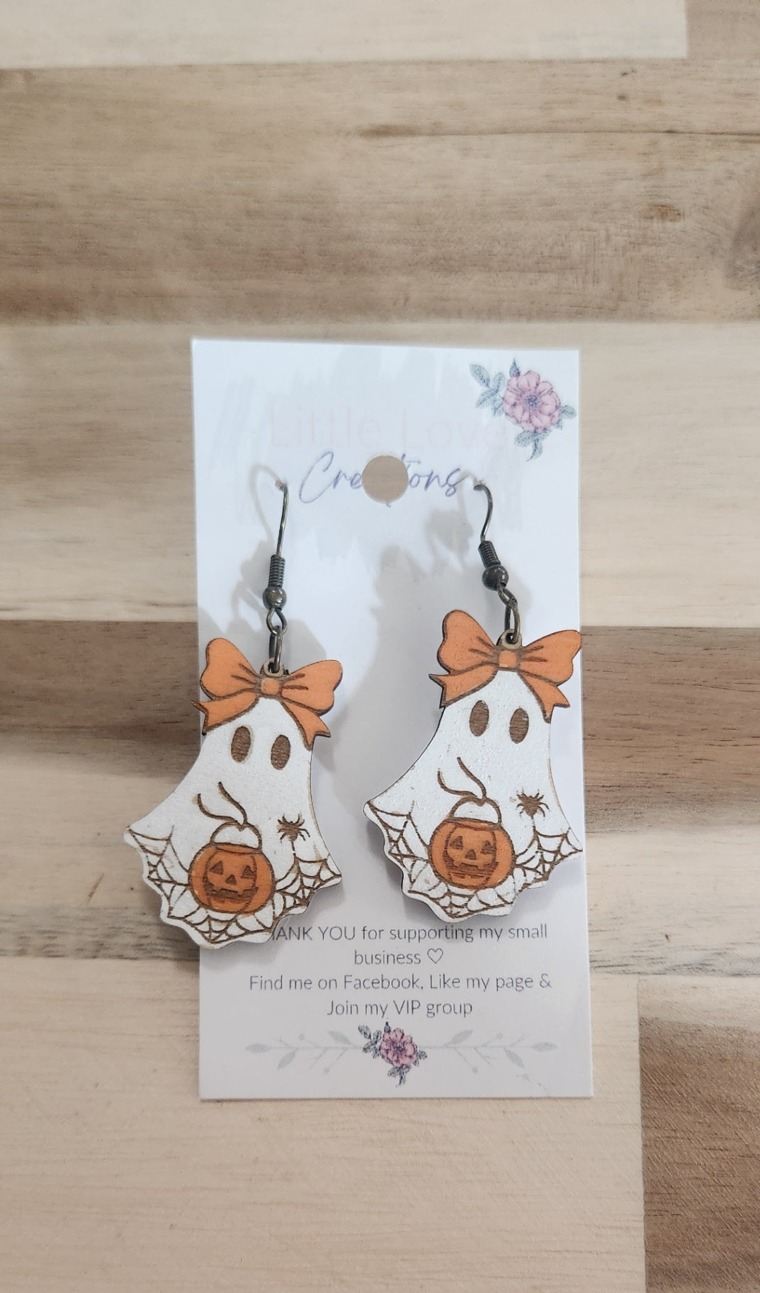 011 - Hand-painted Wooden Cute Ghost Dangle Earrings
