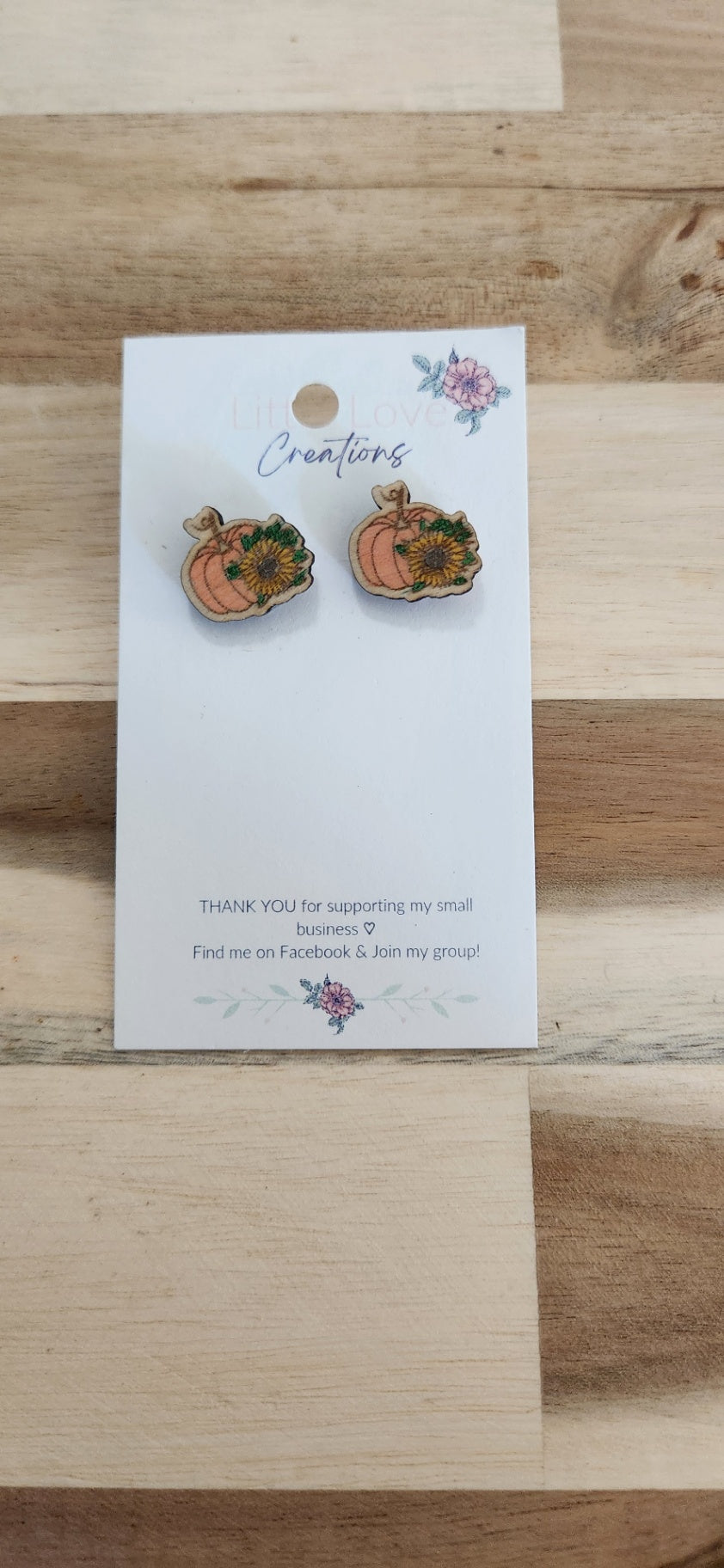 011 - Pumpkin Sunflower Wooden Stud Earrings