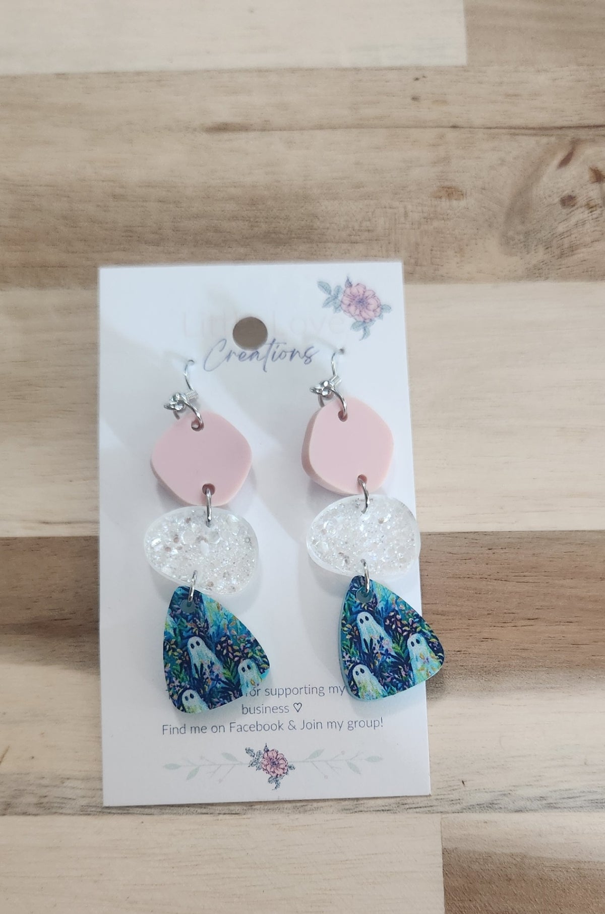 011 - Pastel Acrylic Pebble Dangle Earrings with Ghost Pattern