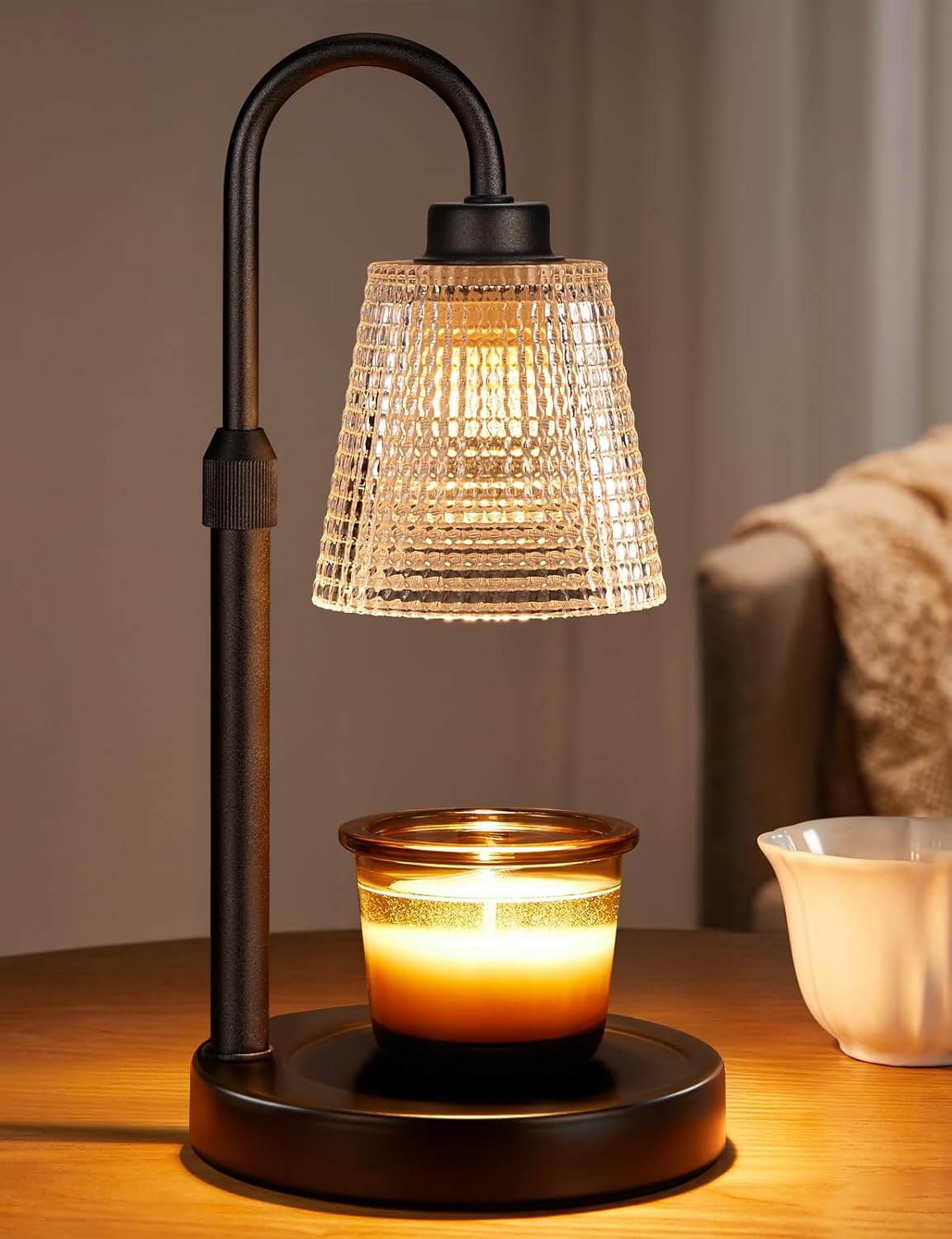 Electric Candle Warmer Lamp Black with Glass Shade