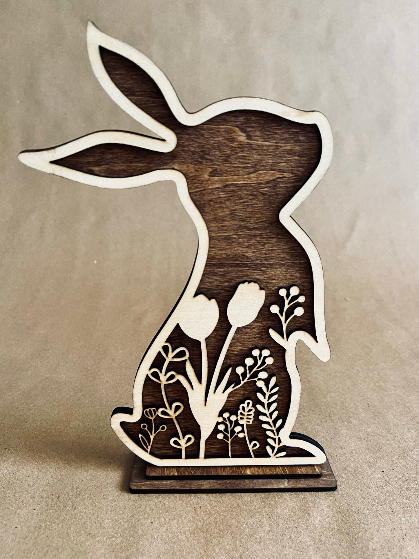 Farmhouse Wooden Floral Easter Bunny Shelf Sitter | Rustic Wood Home Decor | Maxilyn House