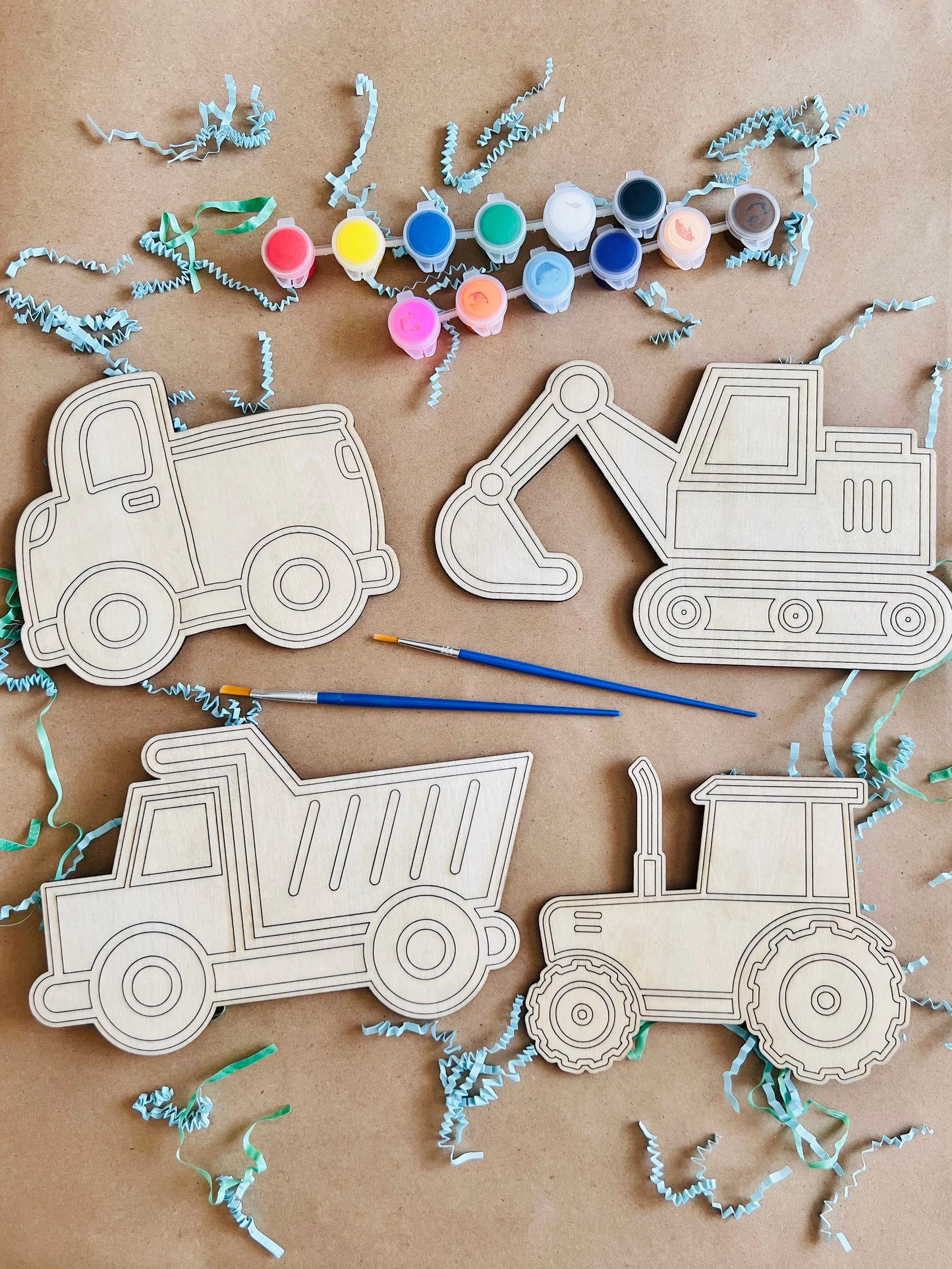 Laser Cut Engraved Wooden Construction Truck Paint Kit | Craft Kits | Maxilyn House