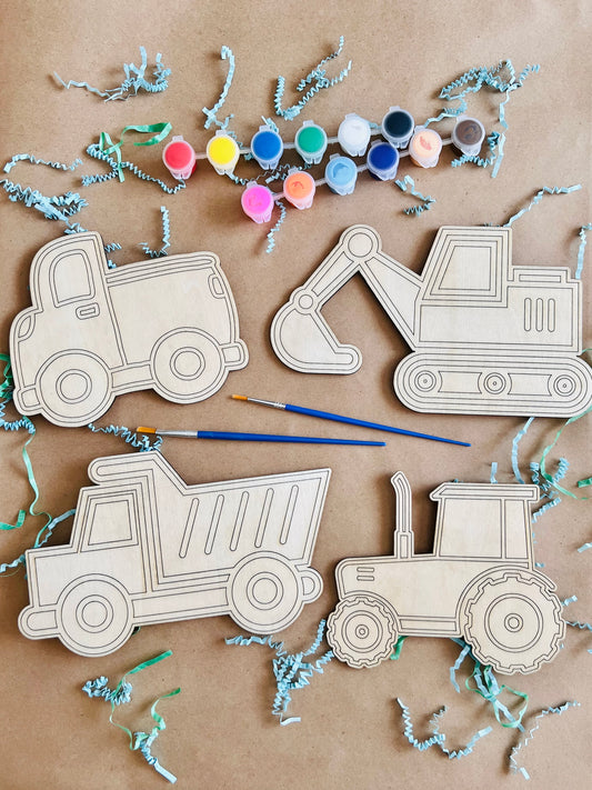 Laser Cut Engraved Wooden Construction Truck Paint Kit | Craft Kits | Maxilyn House